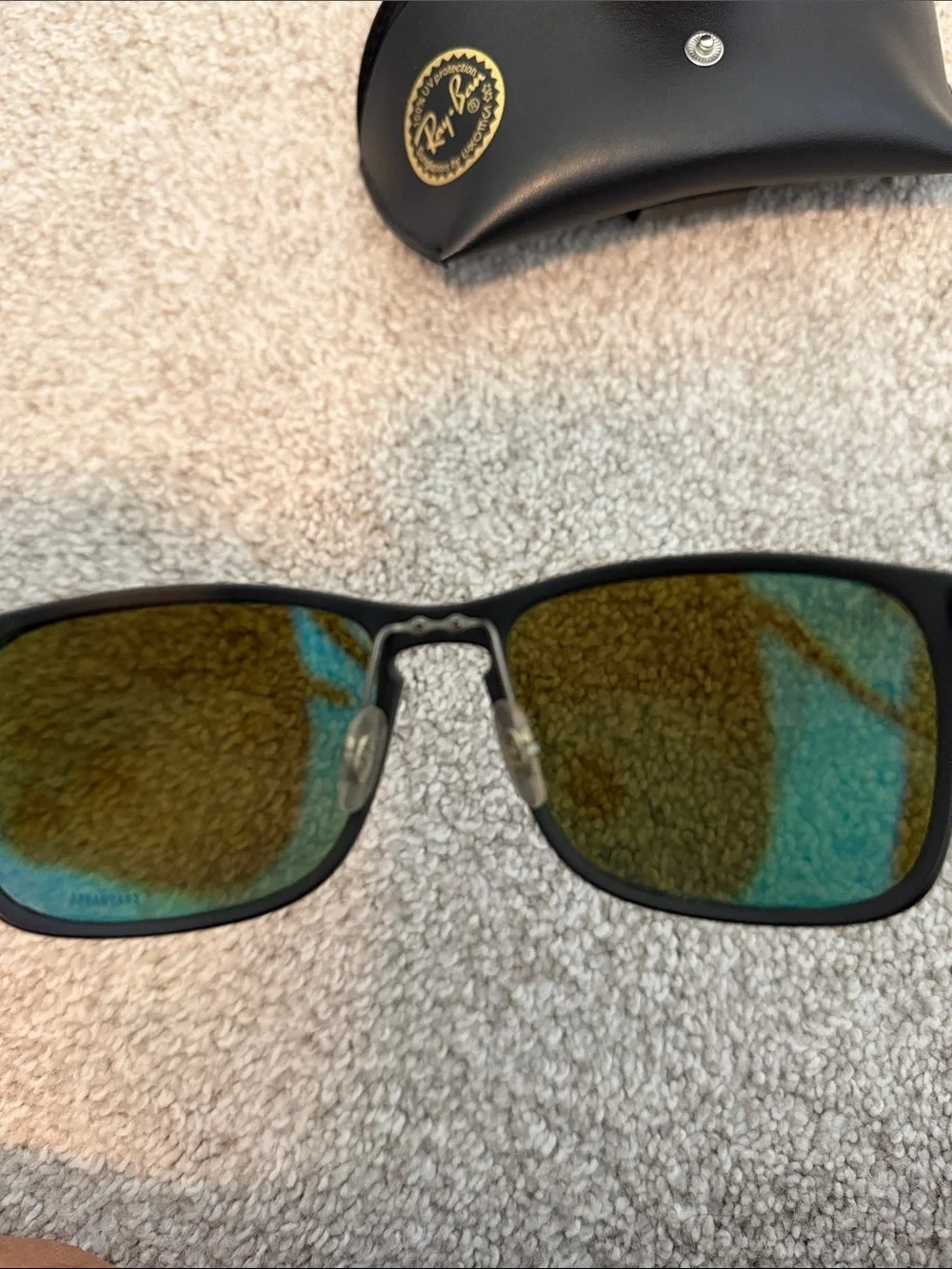 Ray-Ban Black Frame Blue Mirrored Chromance Sunglasses with Case